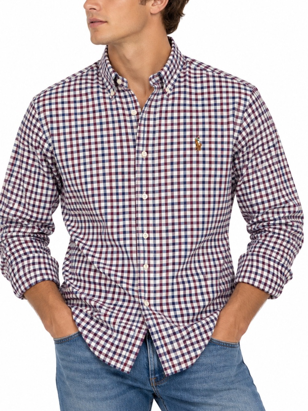 Ralph Lauren Men’s Classic Fit Plaid Check Button Down Shirt L 100% Cotton Pony
